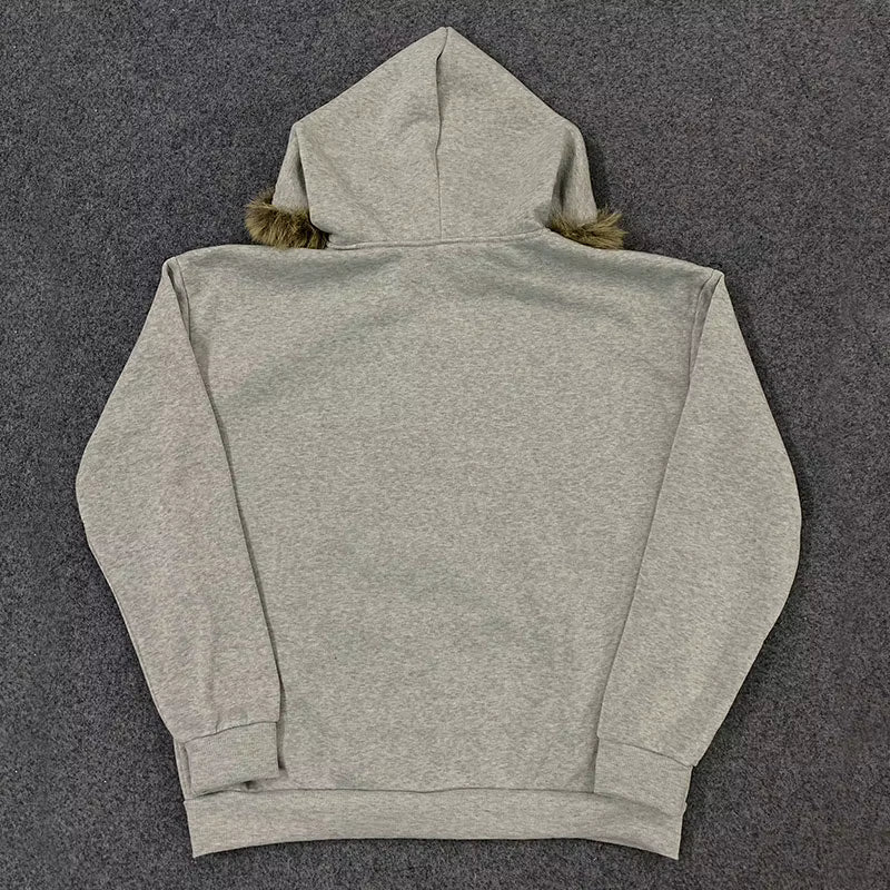 Casaco Hoodie Y2K Fur Hood Zip-Up unisexo