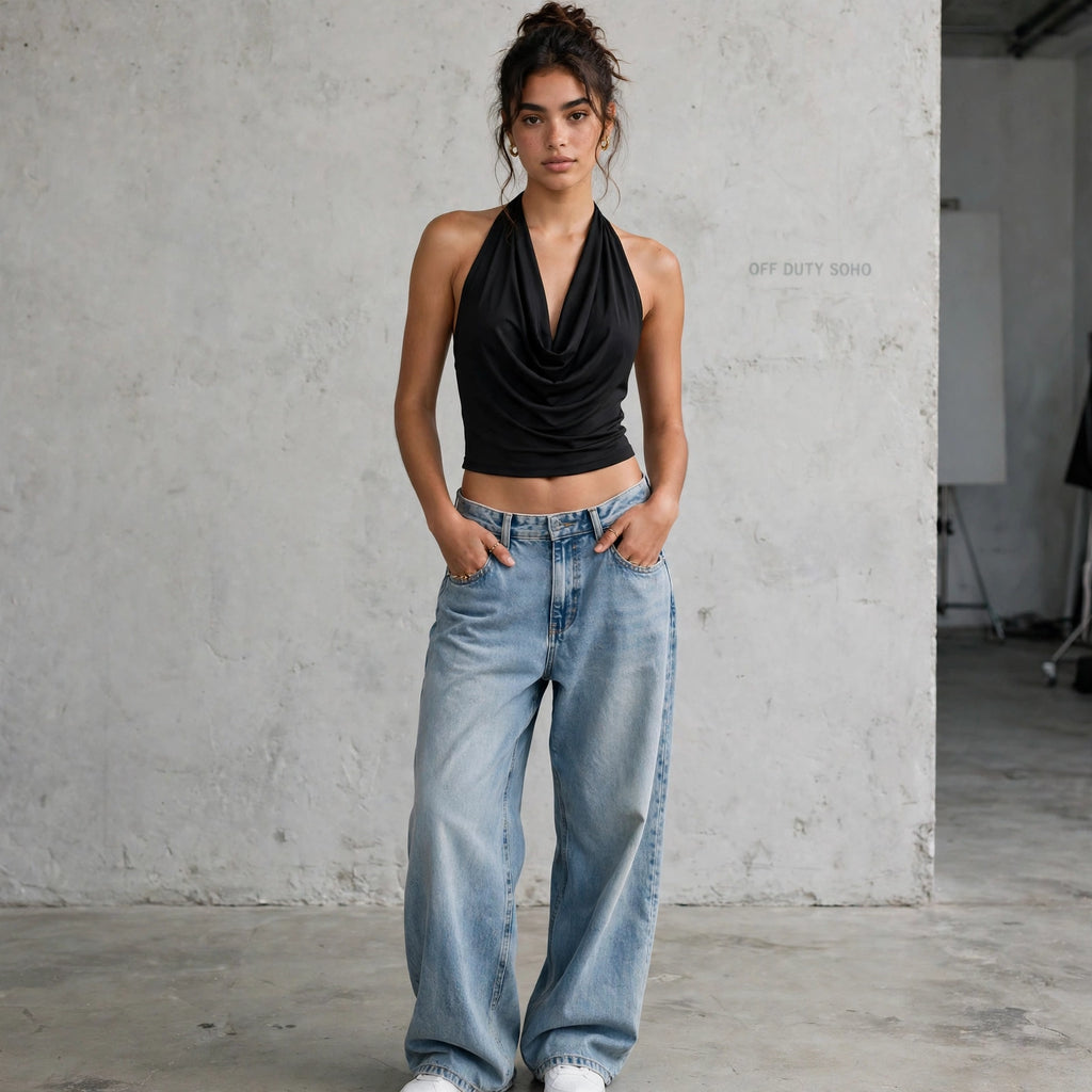 Top Halter Drapeado Cowl Neck