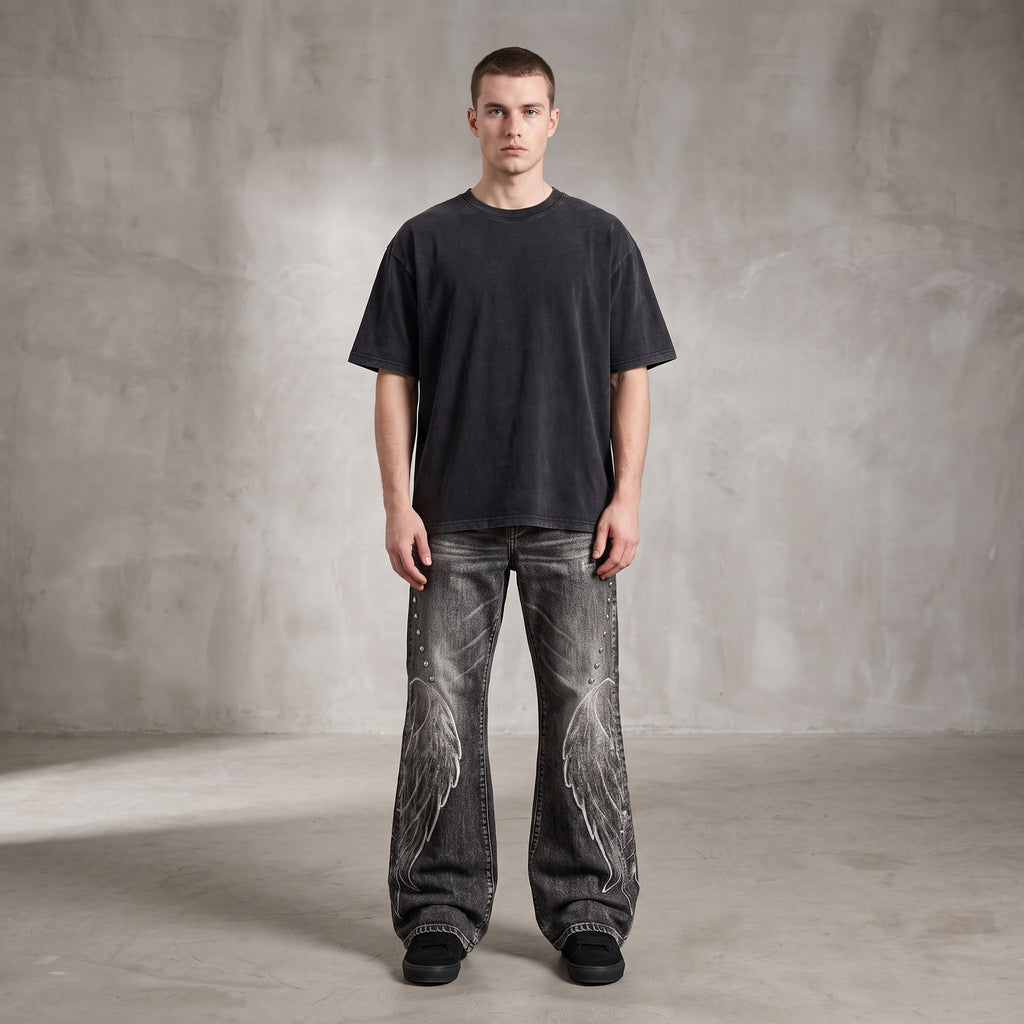 Calças Jeans Flared Wings Embroidery Y2K Homem