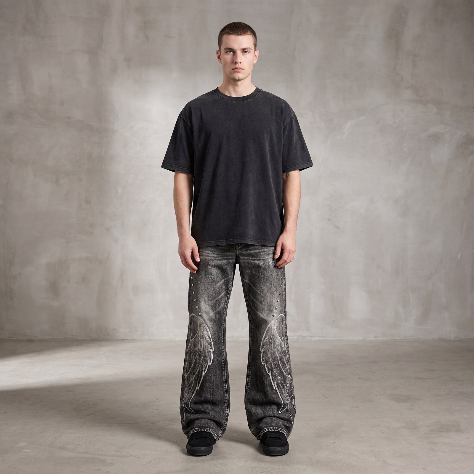Calças Jeans Flared Wings Embroidery Y2K Homem