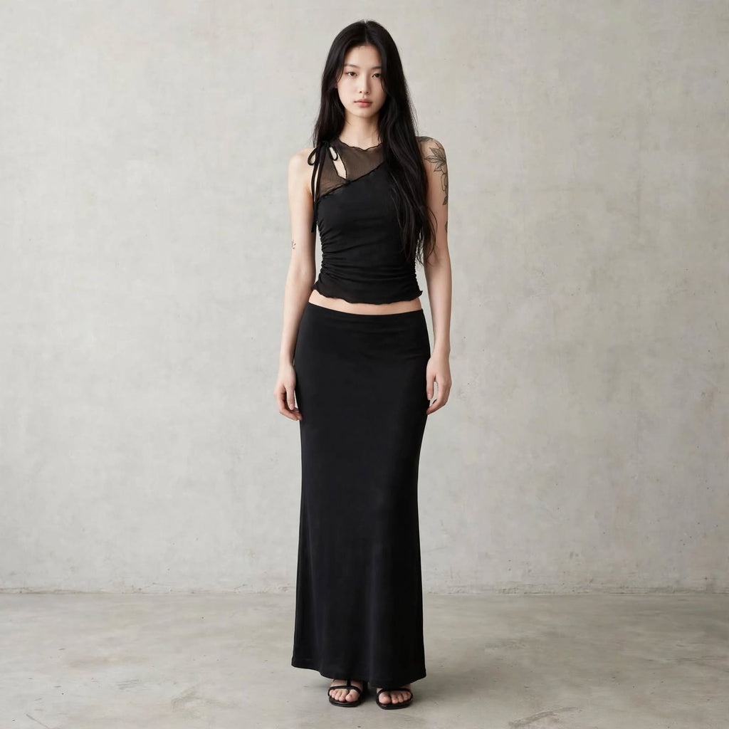 Top Y2K Asymmetrical Mesh Cutout