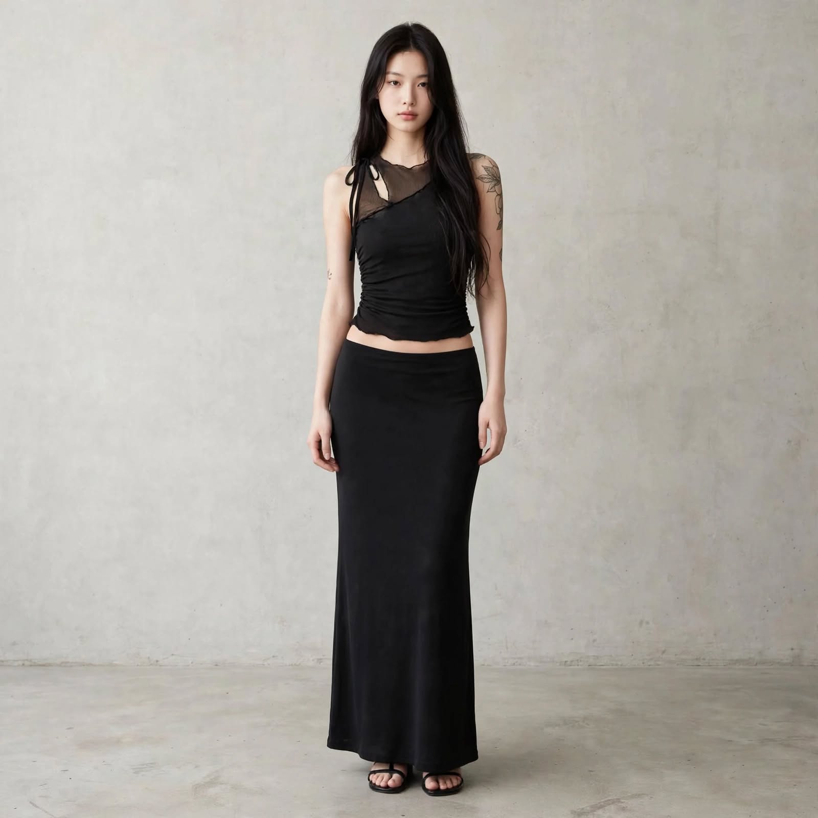 Top Y2K Asymmetrical Mesh Cutout