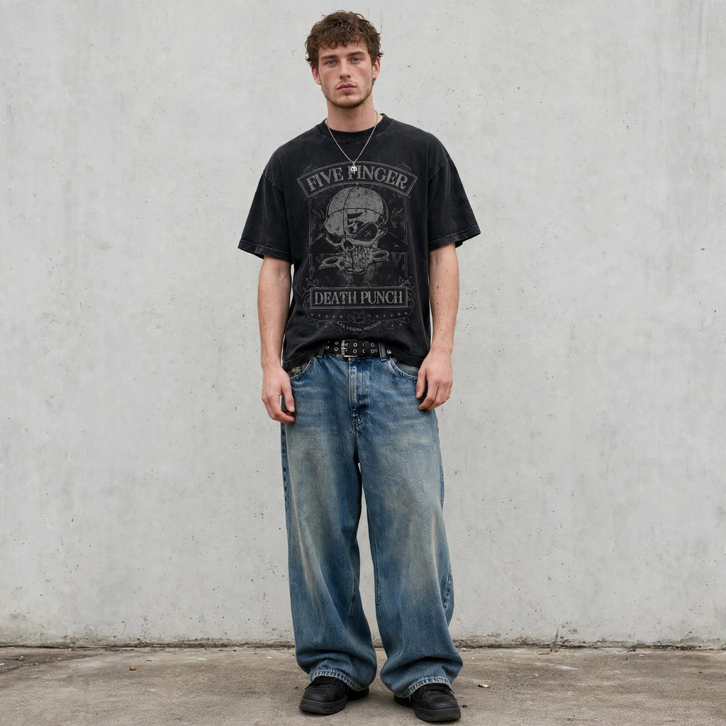 T-Shirt Heavy Graphic Vintage Skull Emblem