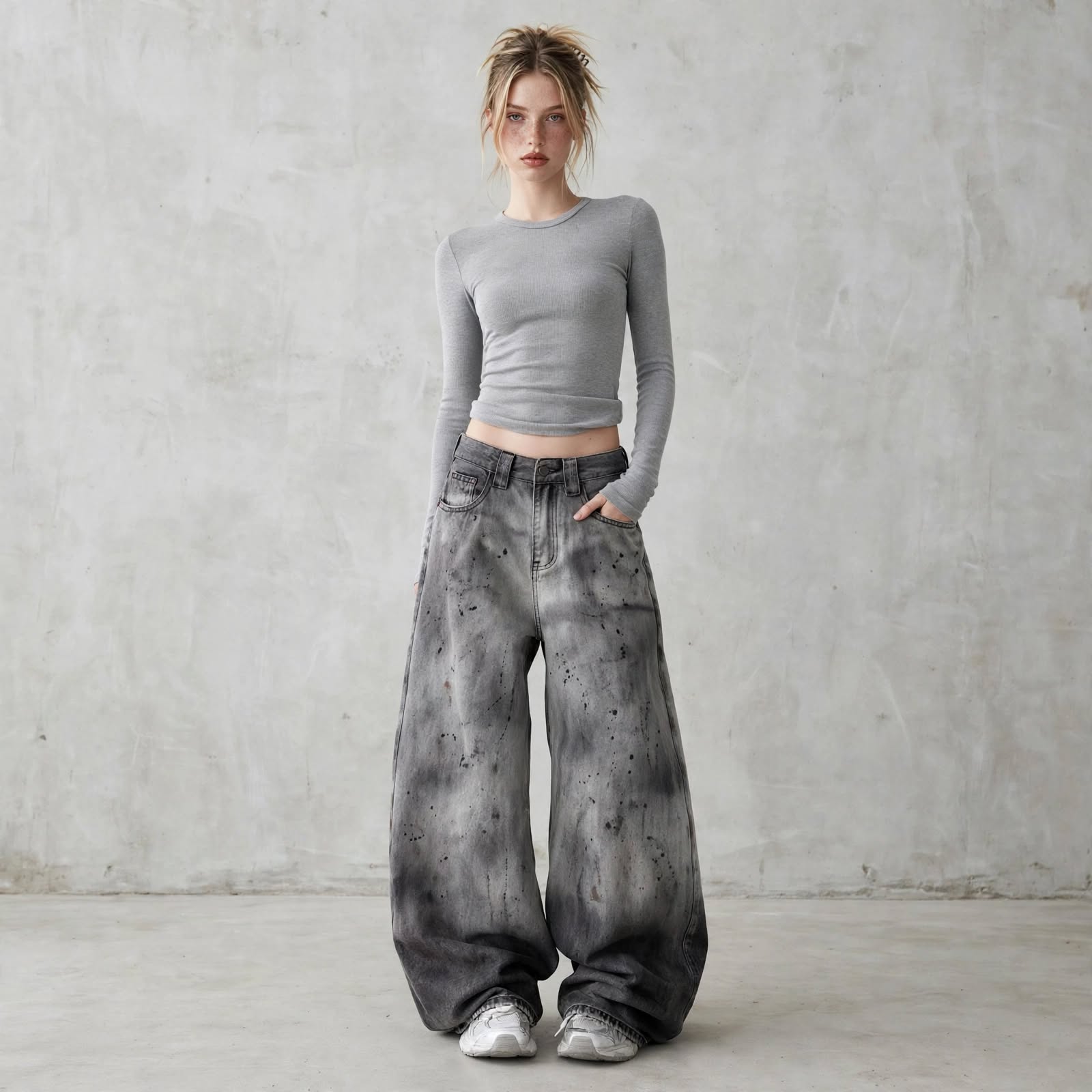 Calças Jeans Y2K Wide Leg Paint Splatter