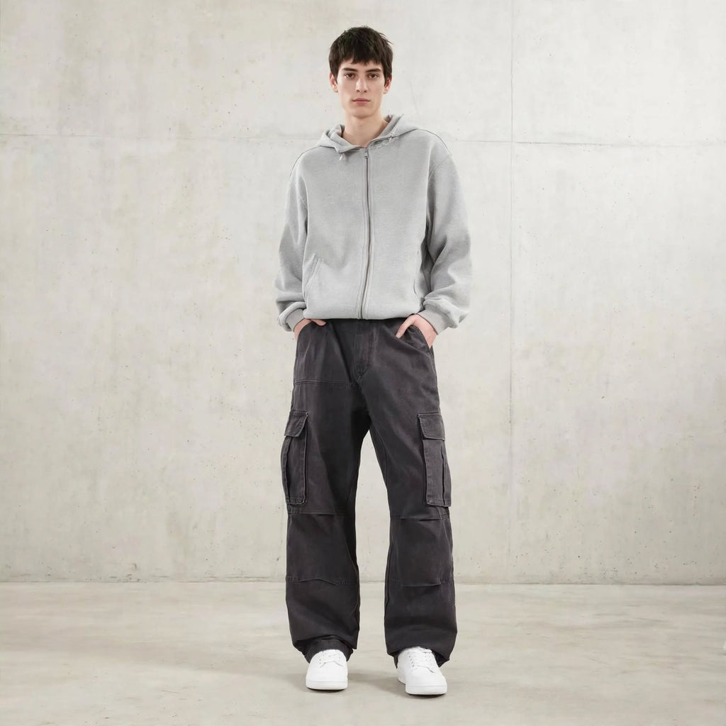Calças Cargo Loose Fit Washed Grey
