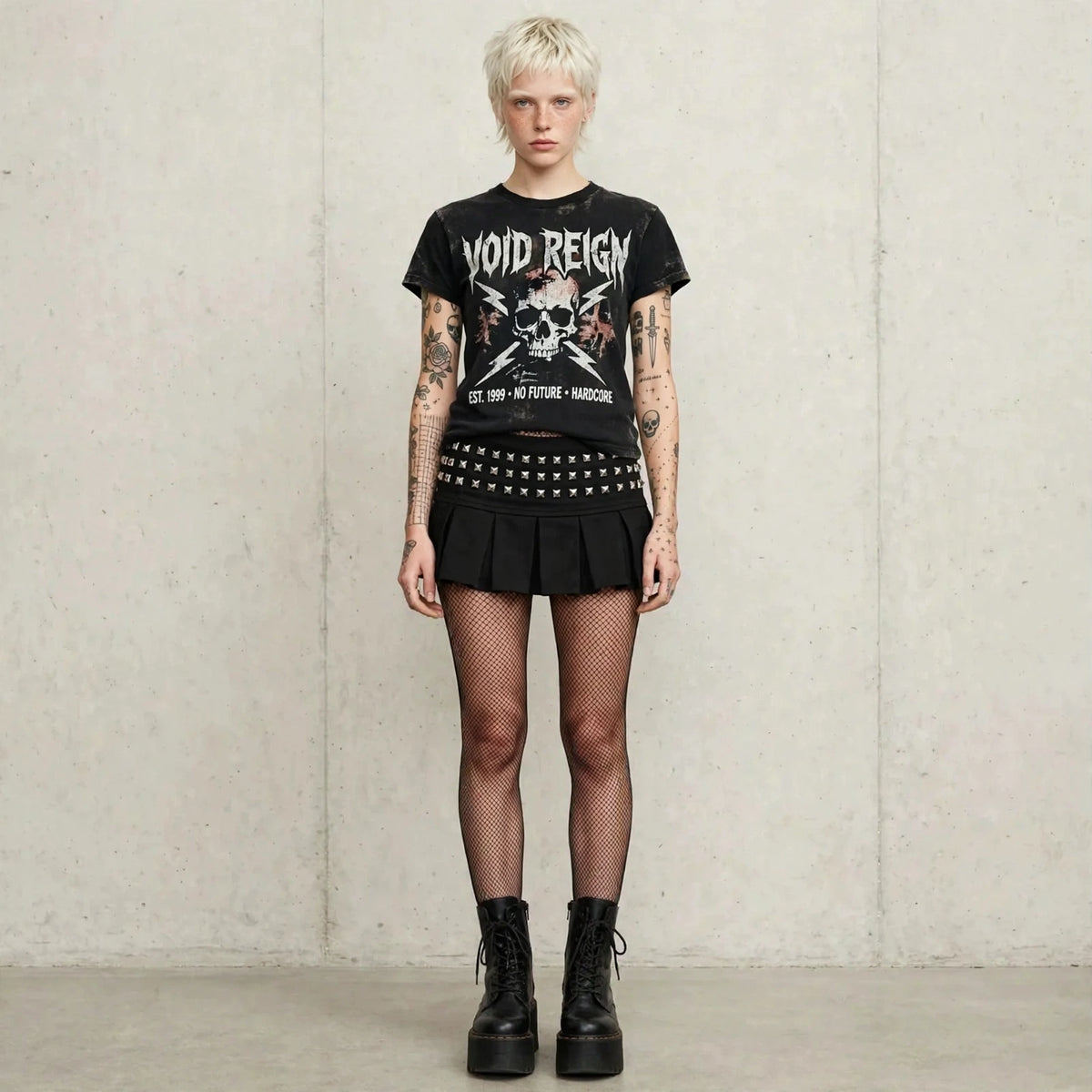 Mini Saia Plissada Goth com Cruzes "CROSS STUDDED MINI SKIRT"