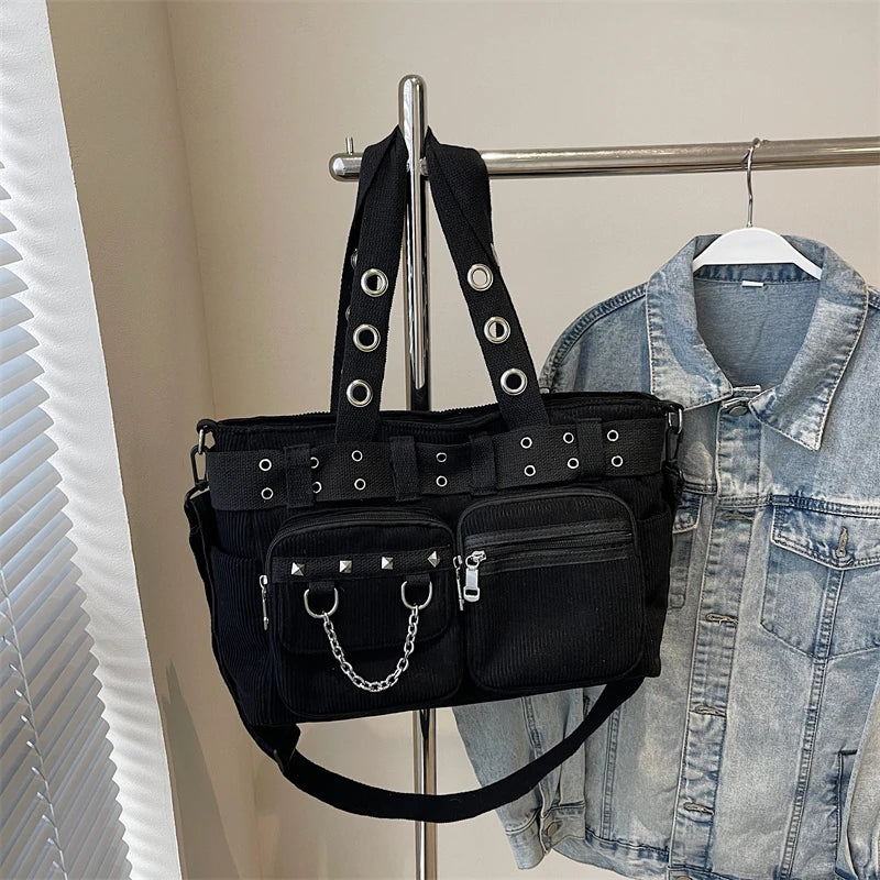 Mala de Ombro Punk Rivets & Chains Corduroy
