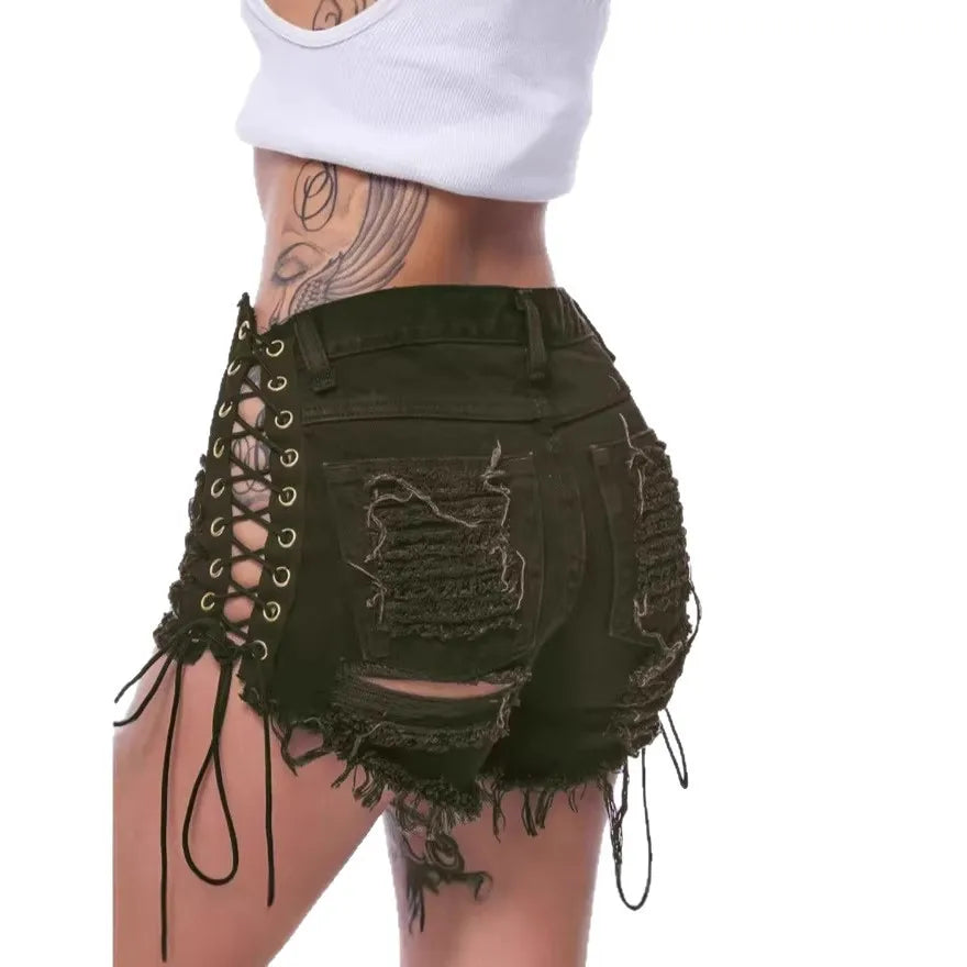 Calções Jeans Lace-Up Side Cutout