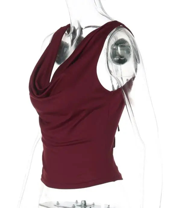 Top Cropped Drapeado Cowl Neck Backless