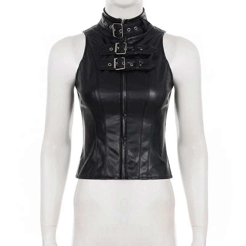 Colete de Pele Sintética Goth com Fivelas "CYBER GOTH VEST"