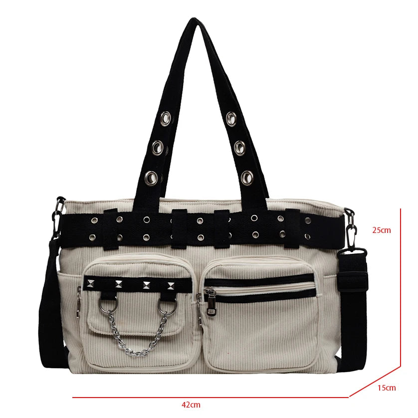 Mala de Ombro Punk Rivets & Chains Corduroy