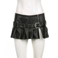 Mini Saia Plissada em Pele Sintética com Cinto "ZIPPER BELTED LEATHER MINI SKIRT"
