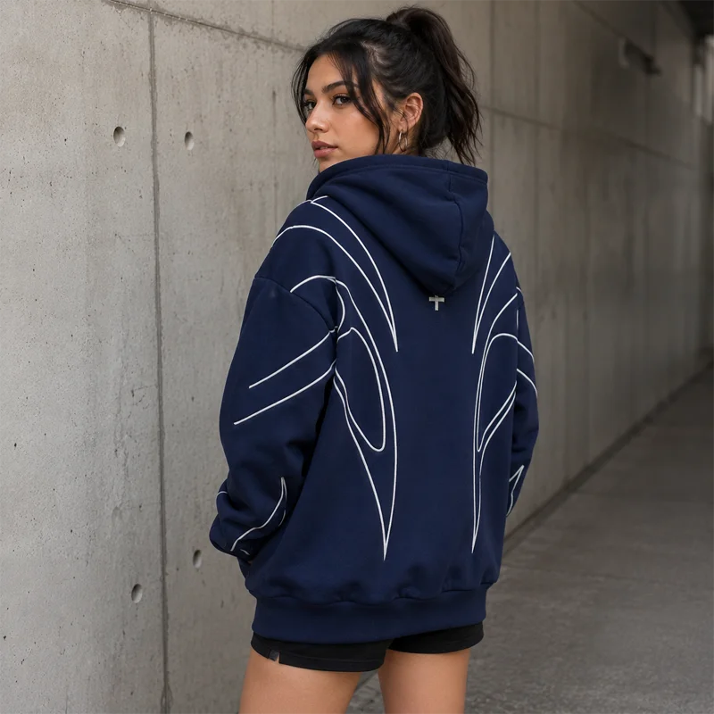 Casaco Zip Hooded Graphic Streetwear Oversized