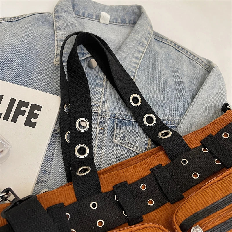 Mala de Ombro Punk Rivets & Chains Corduroy