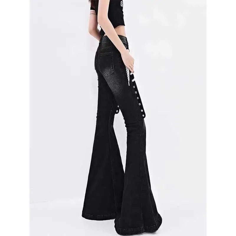 Calças Jeans Flared Lace-Up Goth Black