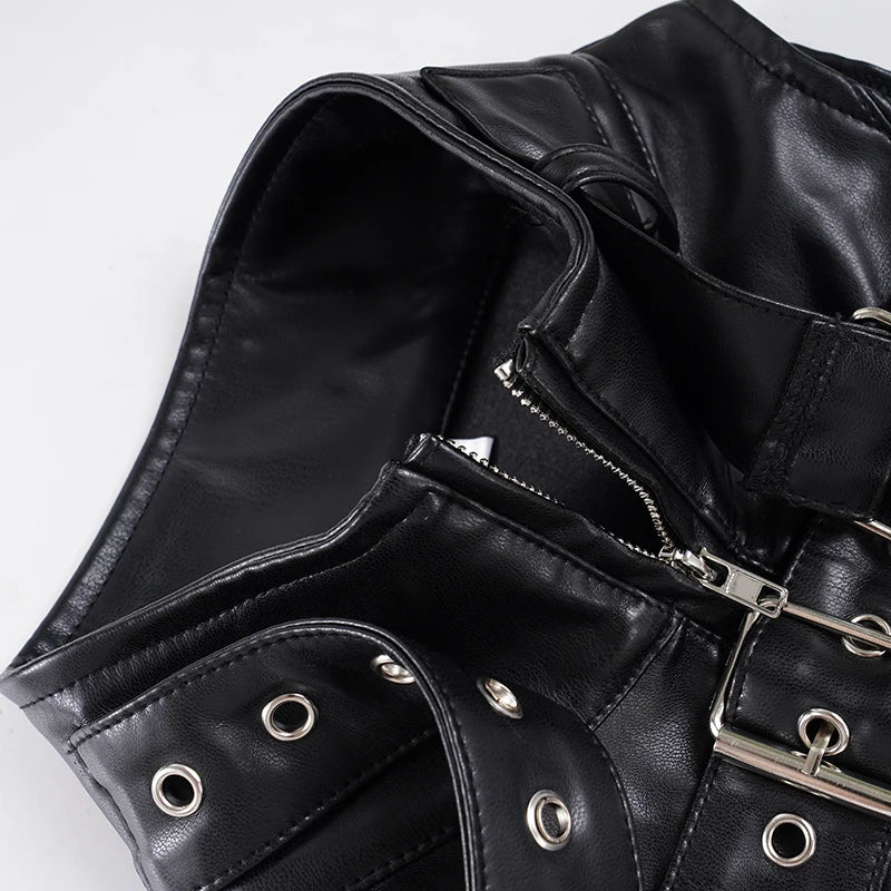 Colete de Pele Sintética Goth com Fivelas "CYBER GOTH VEST"