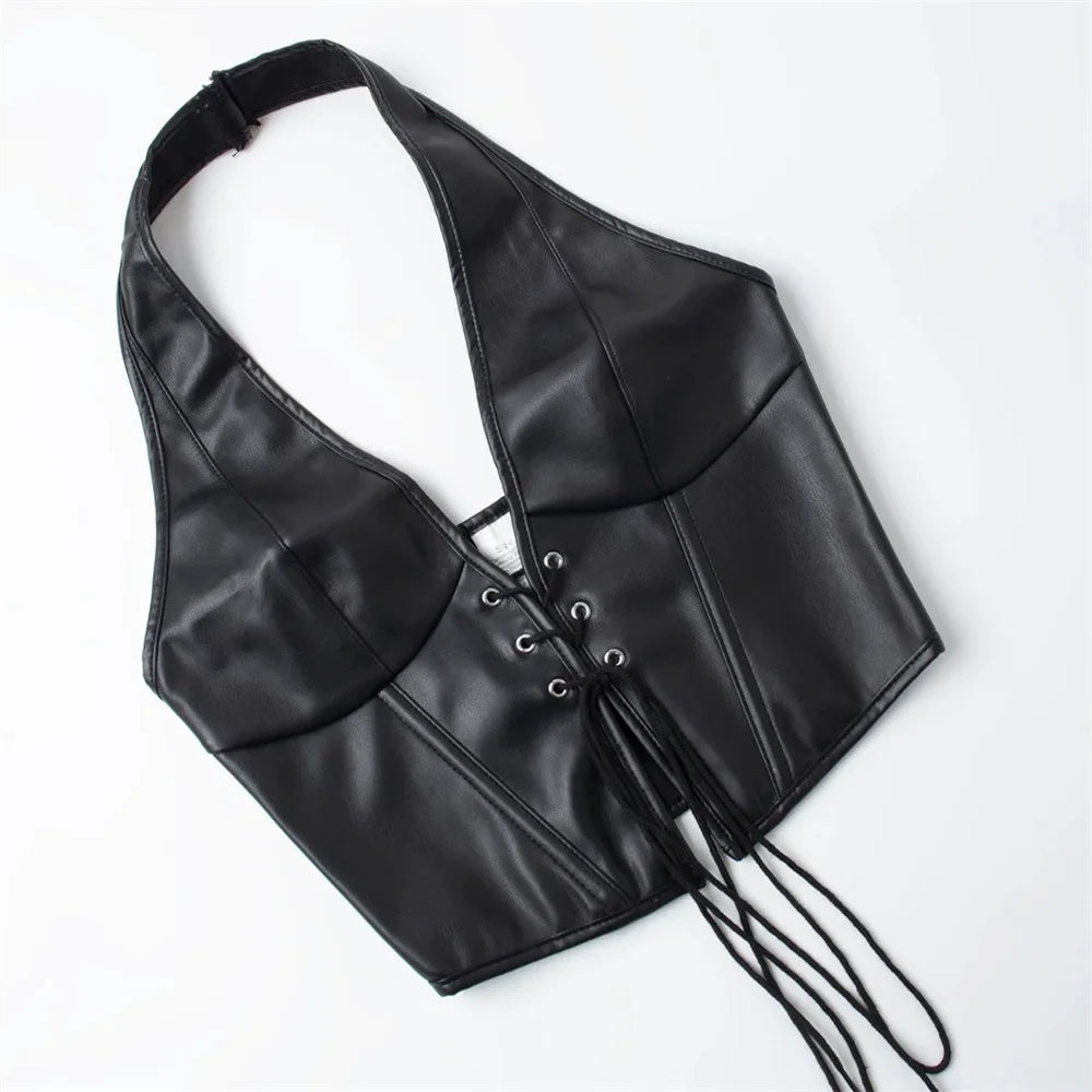 Top Corset Halter "LACE-UP LEATHERETTE"