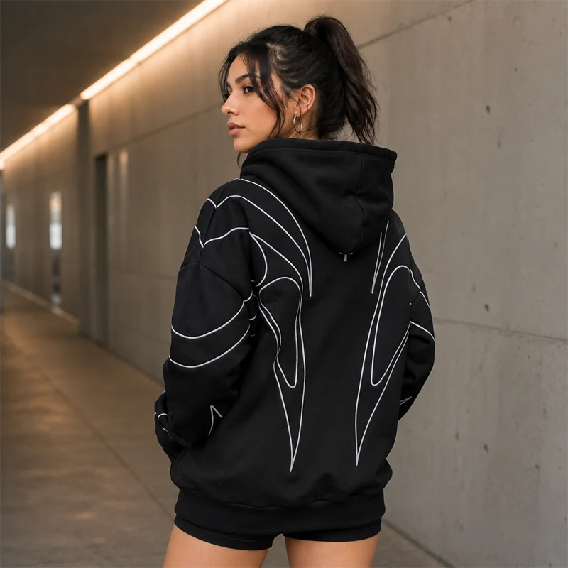 Casaco Zip Hooded Graphic Streetwear Oversized