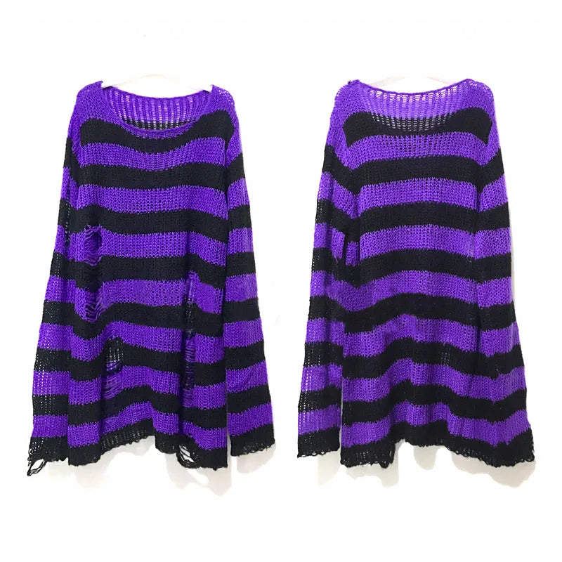 Camisola Oversized Punk Riscas & Rasgões
