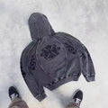 Casaco Zip Hoodie Cross Embroidered Washed