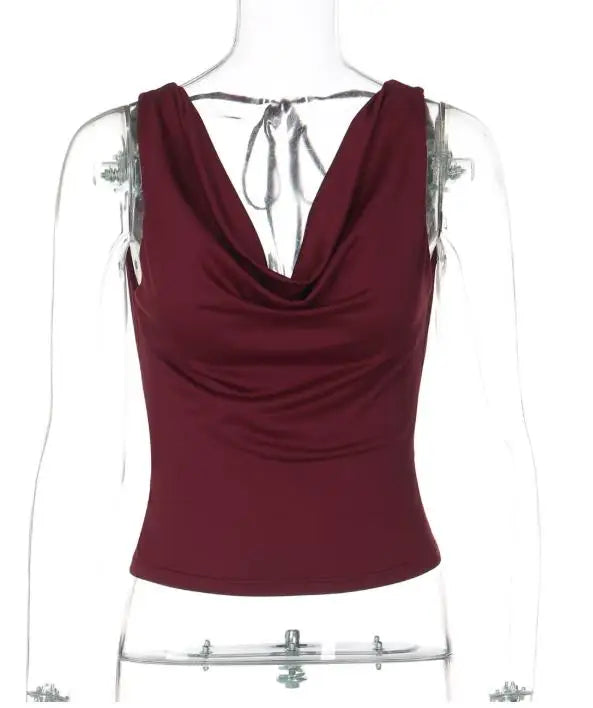 Top Cropped Drapeado Cowl Neck Backless