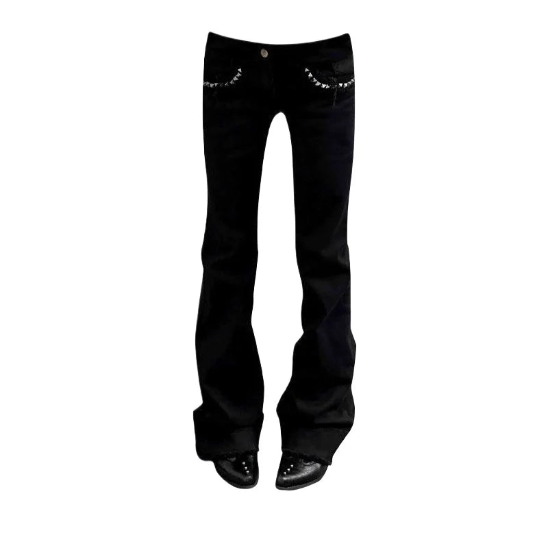 Calça Jeans Flare Low-Rise "Y2K STUDDED FLARE"