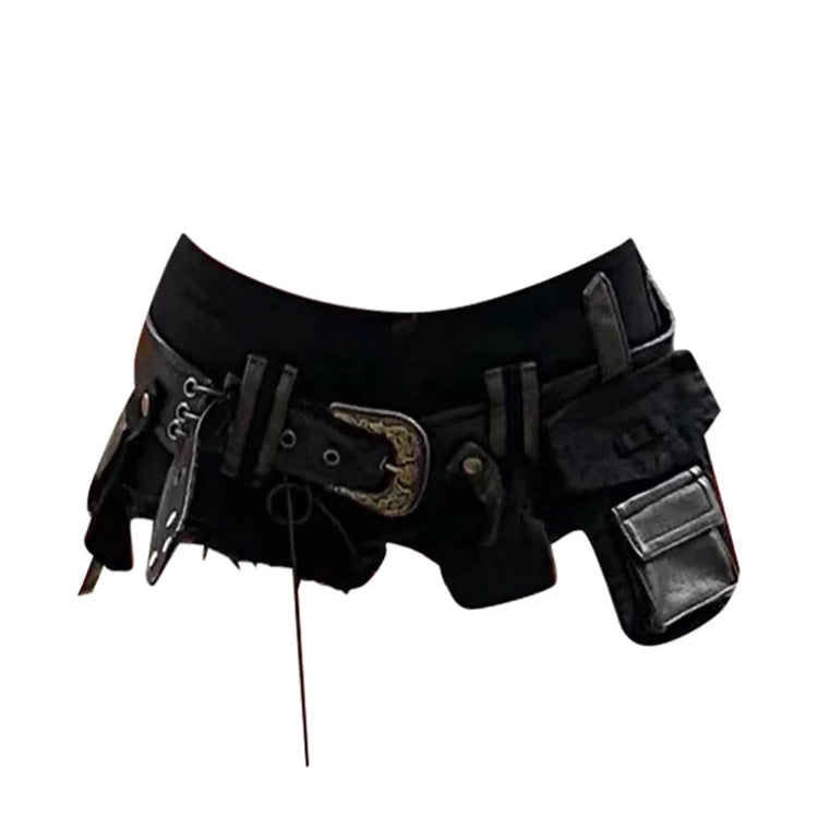Calções Jeans Cargo Low-Rise com Cinto "UTILITY BELTED SHORTS"