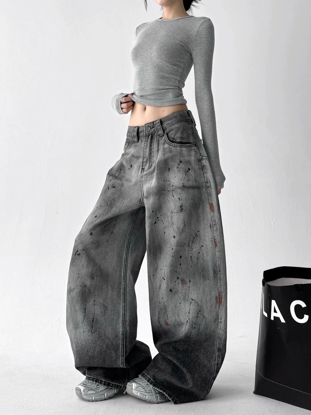 Calças Jeans Y2K Wide Leg Paint Splatter