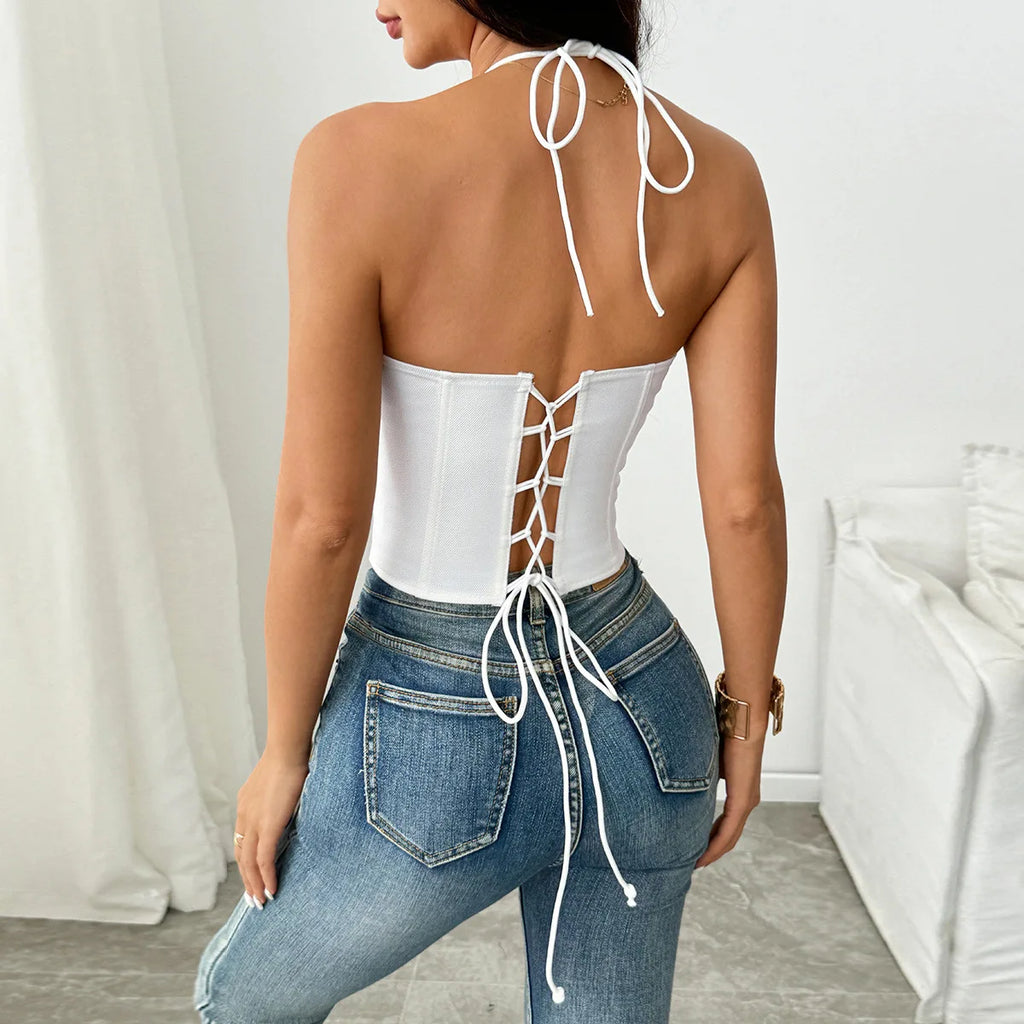 Top Corset Halter com Renda "EYELASH LACE"