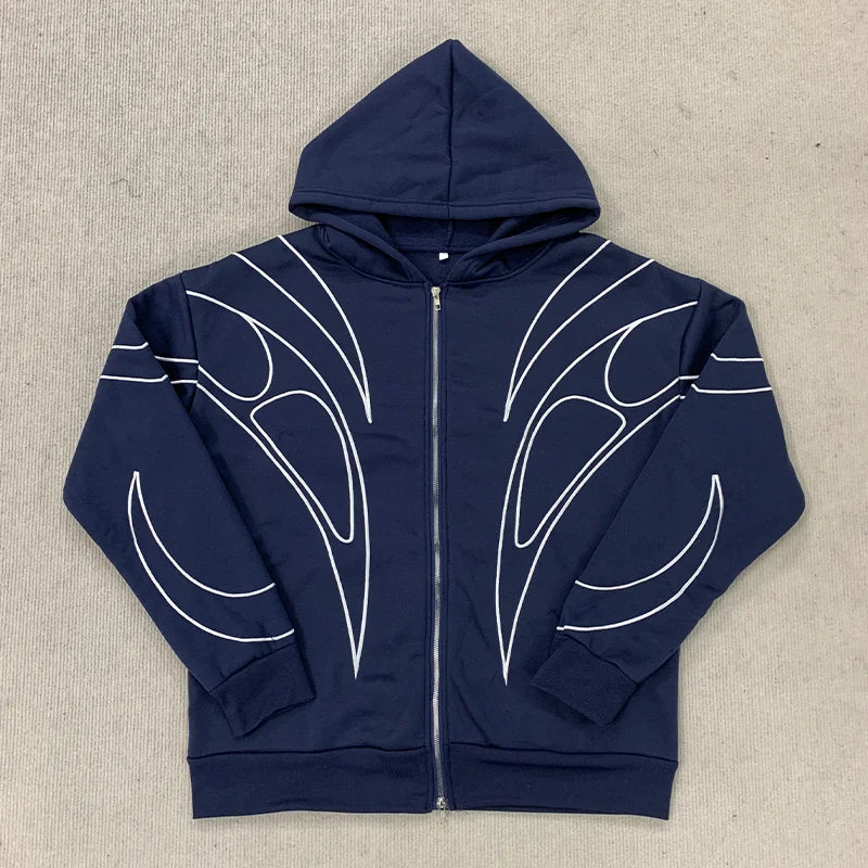 Casaco Zip Hooded Graphic Streetwear Oversized