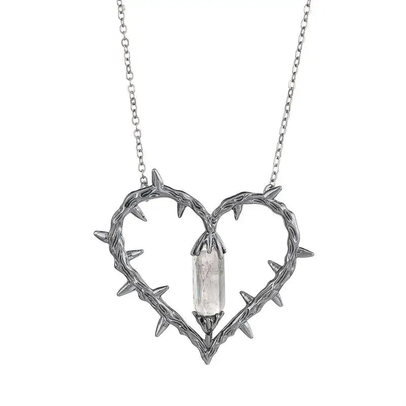 Colar Vintage Gothic Thorns & Crystal Heart