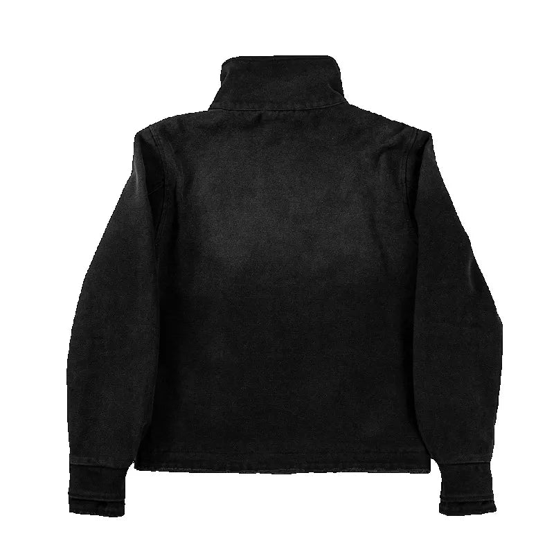 Jaqueta Denim Asimétrica Y2K Stand Collar