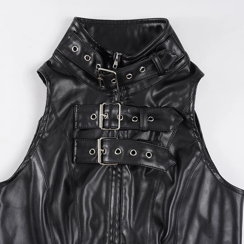 Colete de Pele Sintética Goth com Fivelas "CYBER GOTH VEST"
