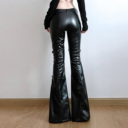 Calça de Pele Sintética Flare Goth com Fivelas "GOTHIC BUCKLE FLARE"