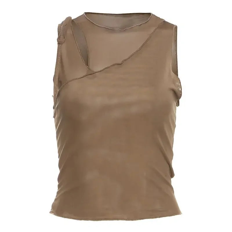 Top Y2K Asymmetrical Mesh Cutout