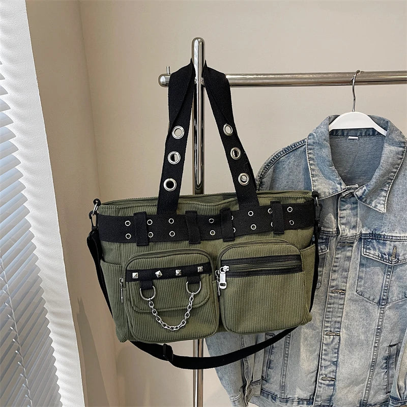 Mala de Ombro Punk Rivets & Chains Corduroy