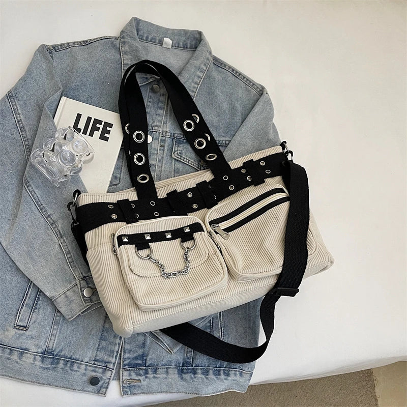 Mala de Ombro Punk Rivets & Chains Corduroy