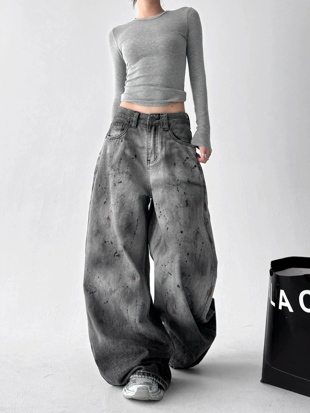 Calças Jeans Y2K Wide Leg Paint Splatter
