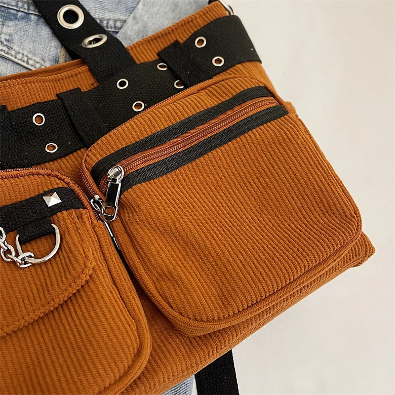 Mala de Ombro Punk Rivets & Chains Corduroy