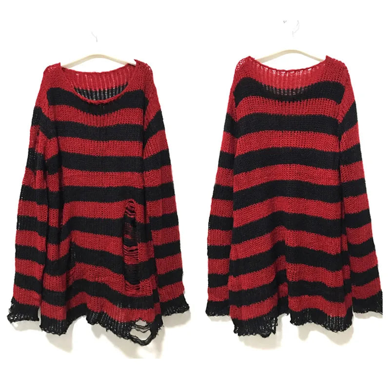 Camisola Oversized Punk Riscas & Rasgões