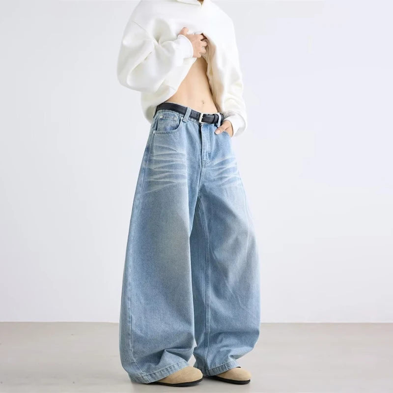 Calças Jeans Baggy Lettering Print Retro