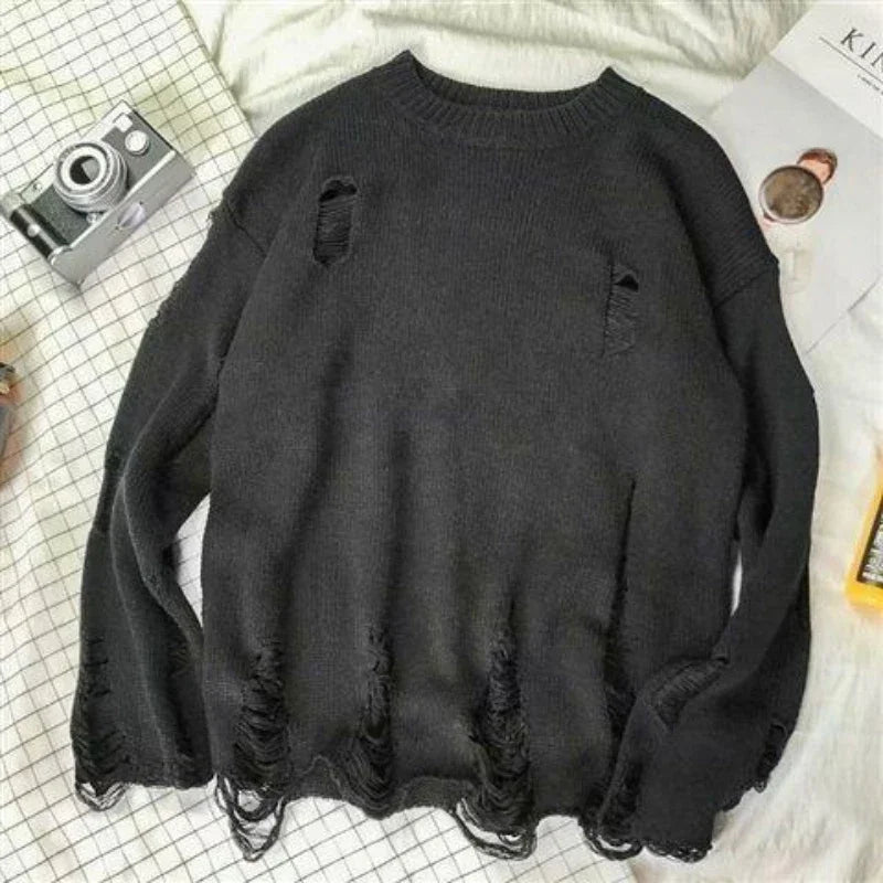 Camisola de Malha Ripped Distressed Gothic