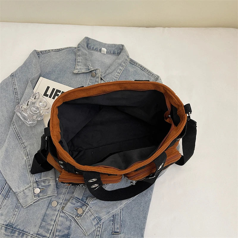 Mala de Ombro Punk Rivets & Chains Corduroy