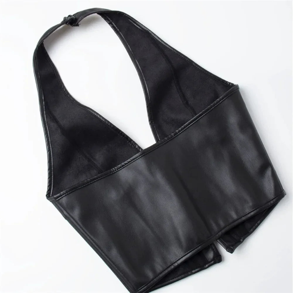 Top Corset Halter "LACE-UP LEATHERETTE"