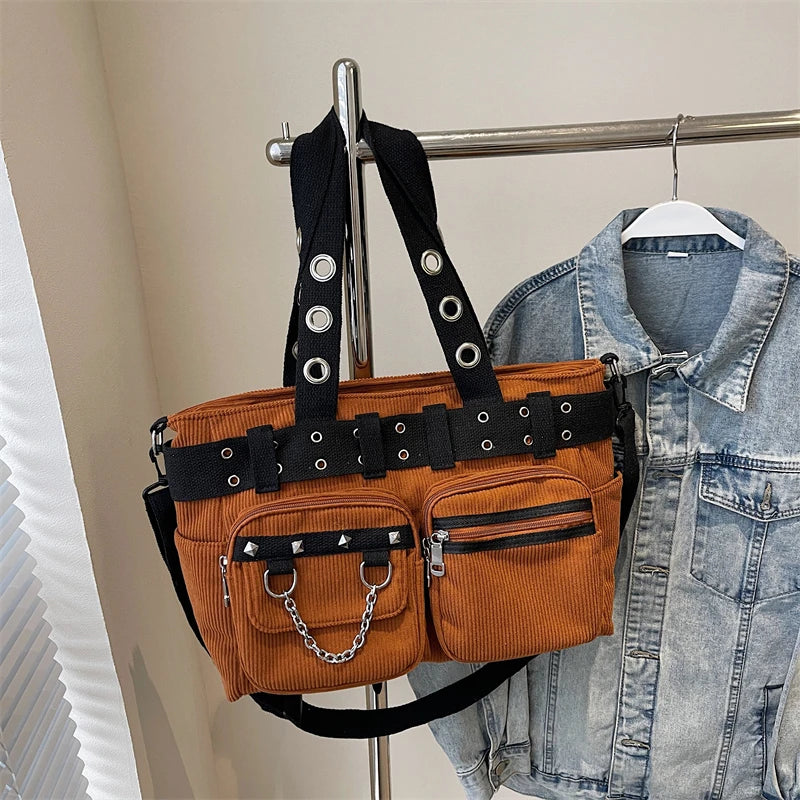 Mala de Ombro Punk Rivets & Chains Corduroy
