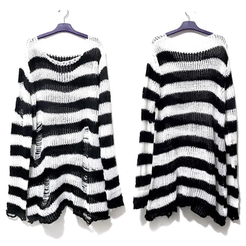 Camisola Oversized Punk Riscas & Rasgões