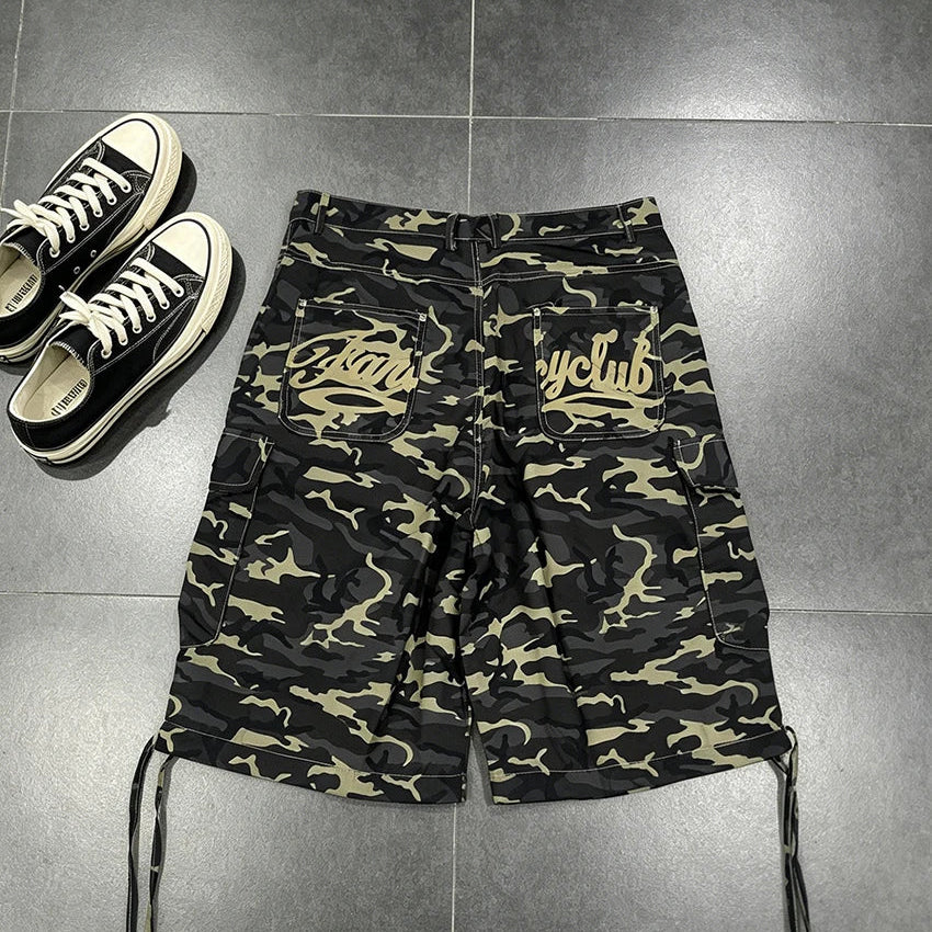 Calções Cargo Camuflados Y2K Drawstring