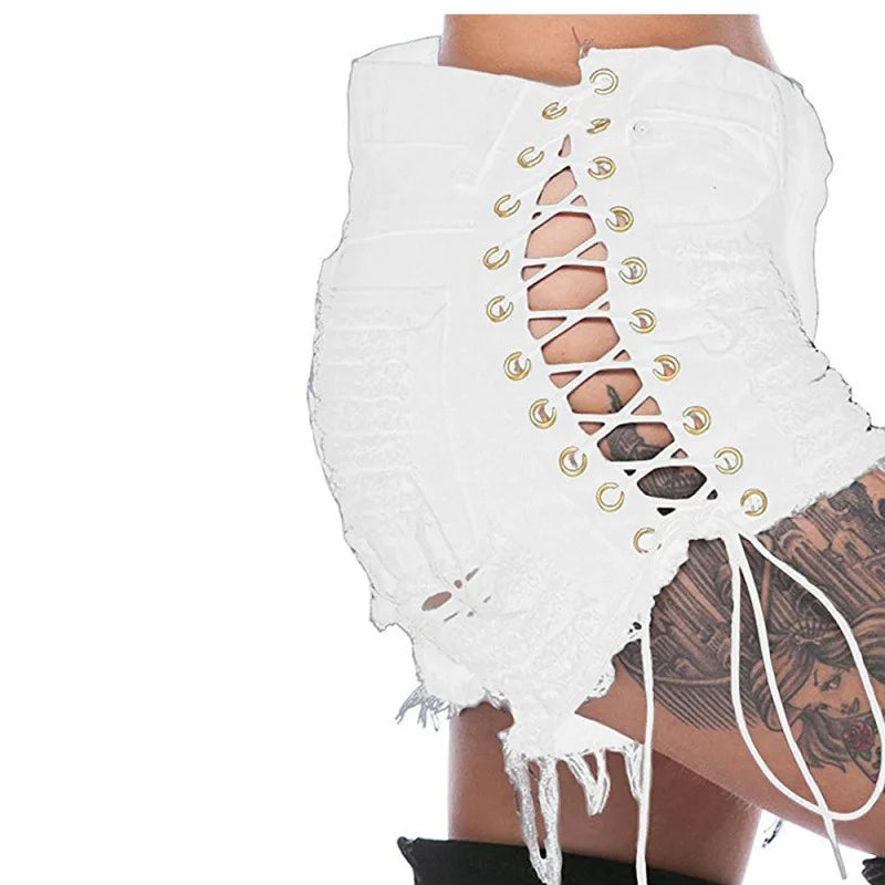 Calções Jeans Lace-Up Side Cutout