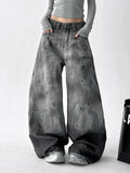 Calças Jeans Y2K Wide Leg Paint Splatter
