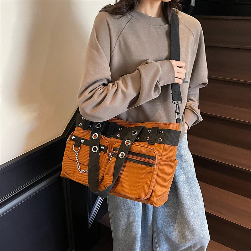 Mala de Ombro Punk Rivets & Chains Corduroy